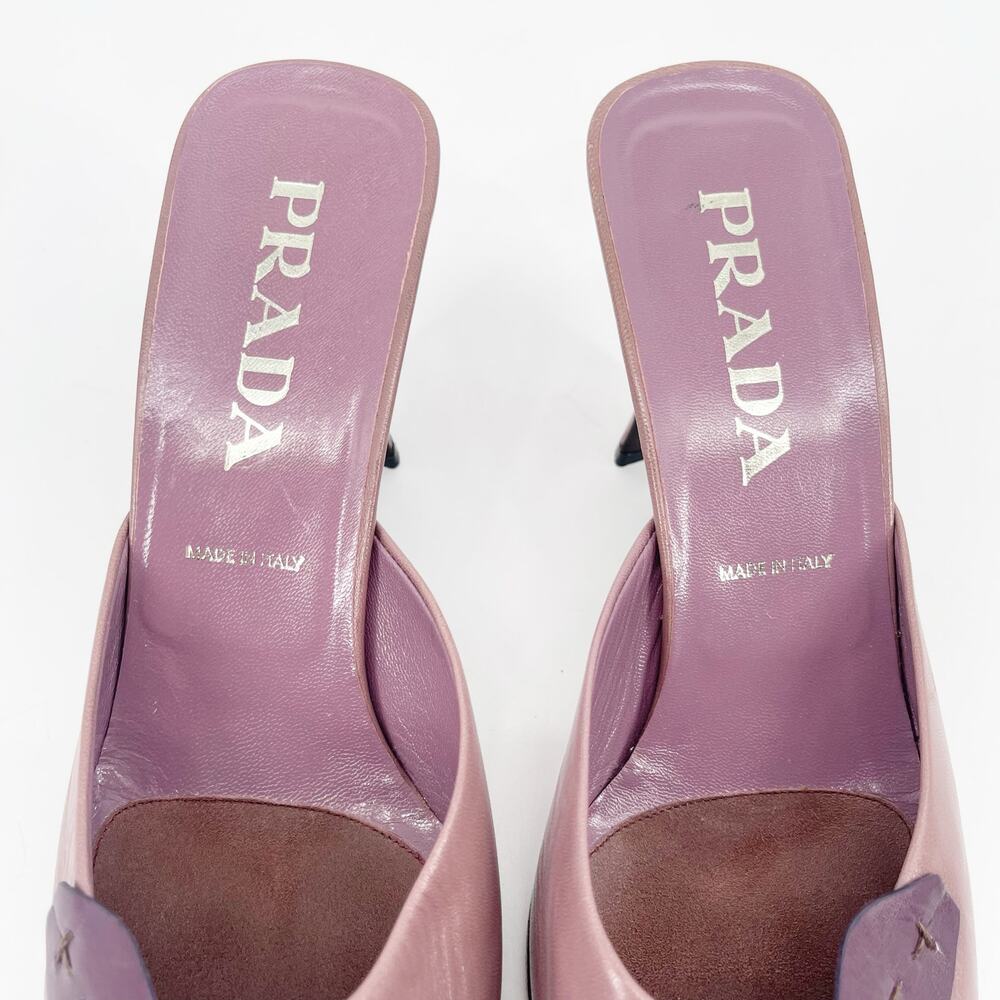 Prada Vintage Mauve Purple Two Tone Rose Square Toe Mule Block Heels IT 38.5 - Picture 7 of 11